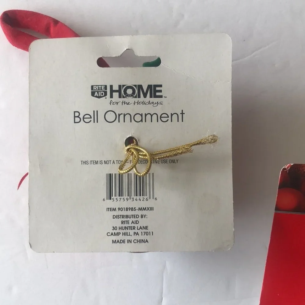 3 pc Christmas Bells Ornaments Gold red Holiday Decoration